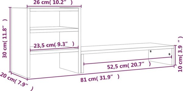 vidaXL Βάση για οθόνη, μελί καφέ, 81x20x30 εκ, από συμπαγές πεύκο