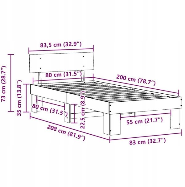 vidaXL Πλαίσιο κρεβατιού με κεφαλάρι Λευκό 80 x 200 cm Μασίφ ξύλο πεύκου