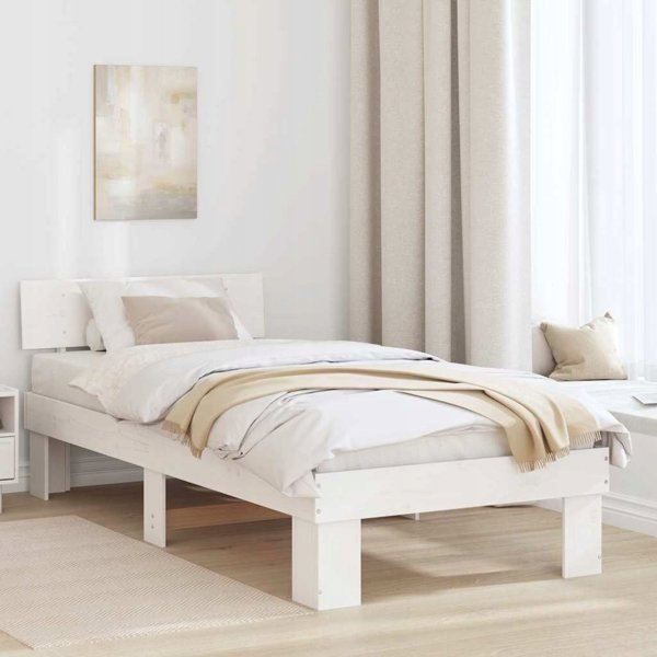 vidaXL Πλαίσιο κρεβατιού με κεφαλάρι Λευκό 80 x 200 cm Μασίφ ξύλο πεύκου