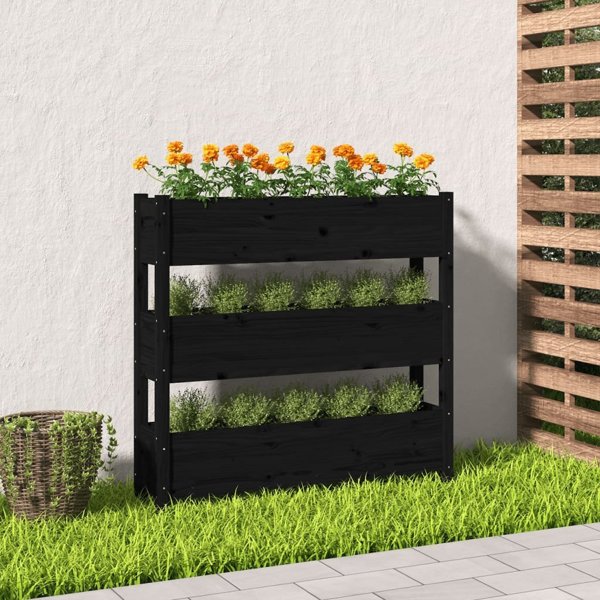 vidaXL Donica, czarna, 112x25x104,5 cm, lite drewno sosnowe