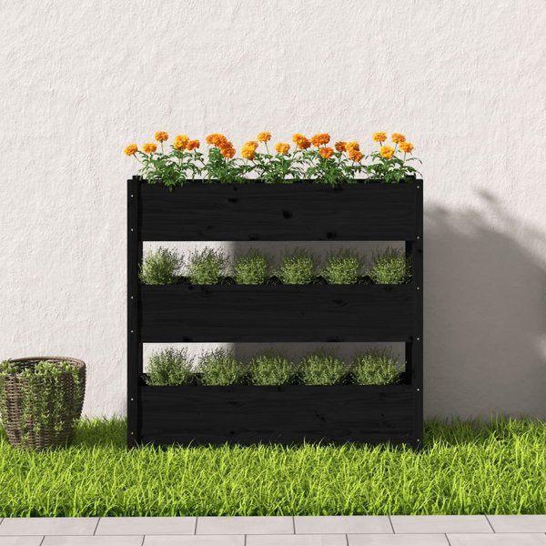vidaXL Donica, czarna, 112x25x104,5 cm, lite drewno sosnowe