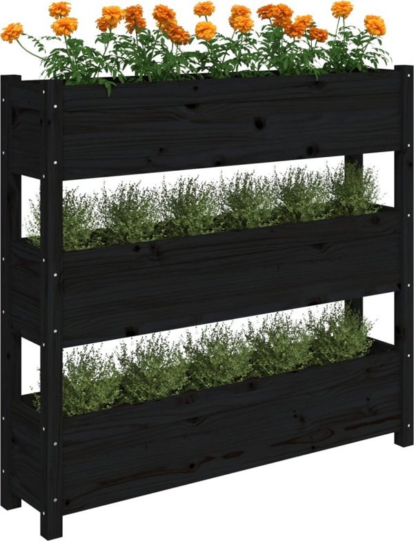 vidaXL Donica, czarna, 112x25x104,5 cm, lite drewno sosnowe