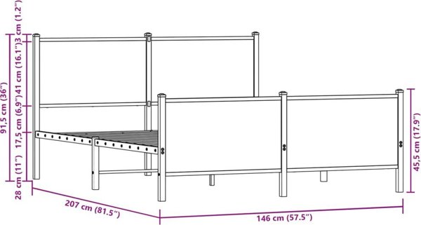 vidaXL Metalliako plaisio krevatiou, xwris strwma, ksari drepni me kapnou, 140x200 cm