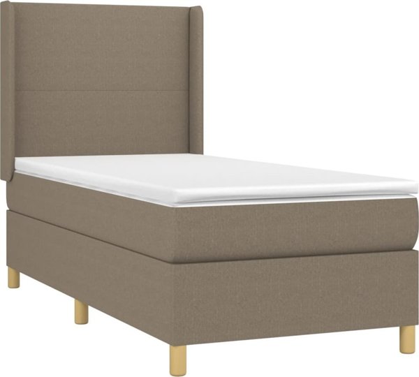 vidaXL Lozko kontynentalne με στρώμα, taupe, 100x200 cm, ύφασμα