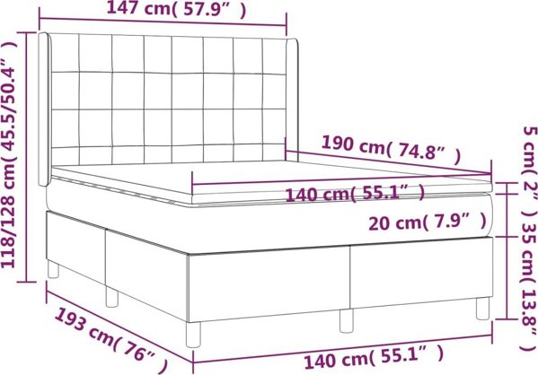vidaXL Κρεβάτι κομ continental με στρώμα, ροζ βελούδο, 140x190 cm