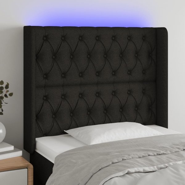 vidaXL Προσκέφαλο Κρεβατιού με LED, μαύρο, 93x16x118/128 εκ., ύφασμα