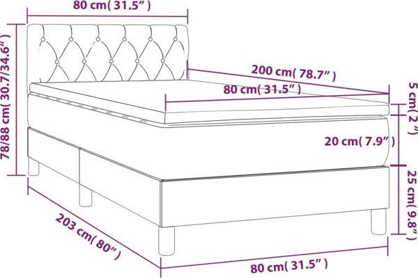 vidaXL Λευκό Κρεβάτι Continental με Στρώμα, Taupe, Υφασμάτινο, 80x200 cm