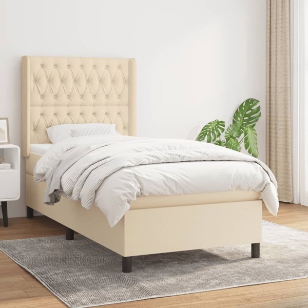 vidaXL Οριζόντιο κρεβάτι με στρώμα, κρεμ, 90x190 cm, ύφασμα