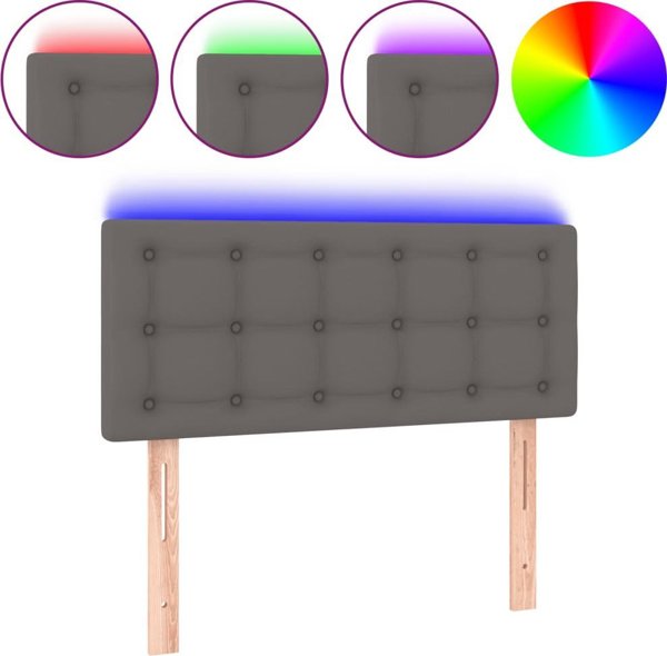vidaXL Zaglowek do lozka z LED, szary, 90x5x78/88 cm, sztuczna skora