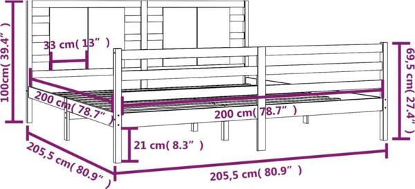 vidaXL Κρεβατόκαμαρα, γκρι, μασίφ πεύκο, 200x200 εκ.