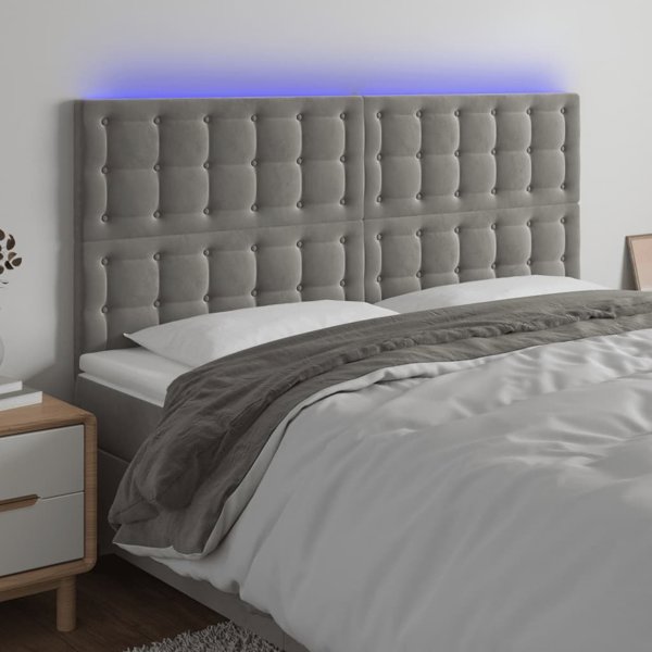 vidaXL Κεφαλάρι κρεβατιού με LED, ανοικτό γκρι, 180x5x118/128 cm, βελούδο