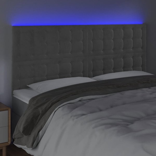 vidaXL Κεφαλάρι κρεβατιού με LED, ανοικτό γκρι, 180x5x118/128 cm, βελούδο