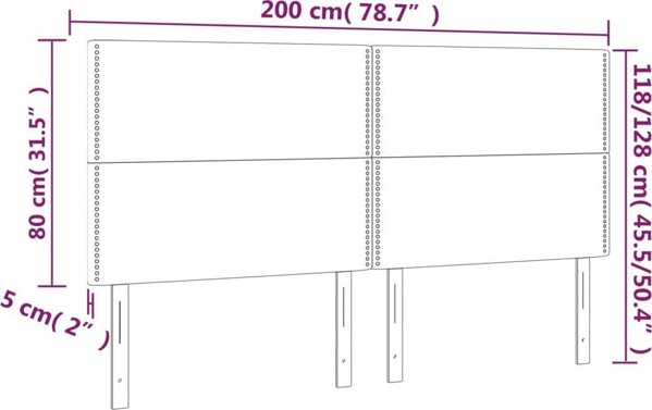vidaXL Zaglowek do lozka z LED, mavro, 200x5x118/128 cm, aksamit