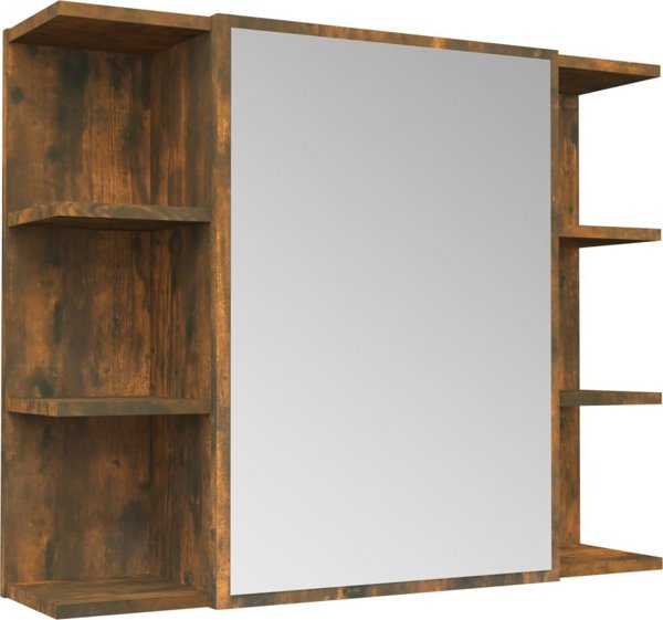 vidaXL Ντουλάπι μπάνιου με καθρέφτη, δρυς καπνισμένος, 80x20,5x64 cm