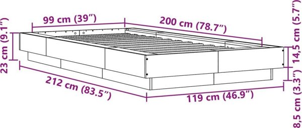 vidaXL Rama lozka, szarosc betonu, 100x200 cm, material drewnopochodny