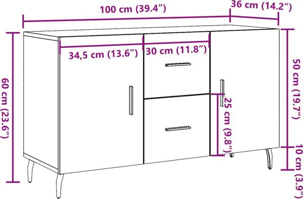vidaXL Komoda, stare drewno, 100x36x60 cm, material drewnopochodny