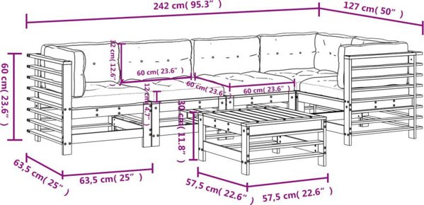 vidaXL 6-cz. zestaw wypoczynkowy do ogrodu, z poduszkami, daglezja