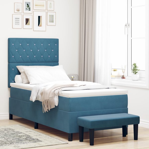 vidaXL Κρεβάτι Box Spring 100x200 cm βελούδο σκούρο μπλε