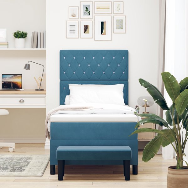 vidaXL Κρεβάτι Box Spring 100x200 cm βελούδο σκούρο μπλε