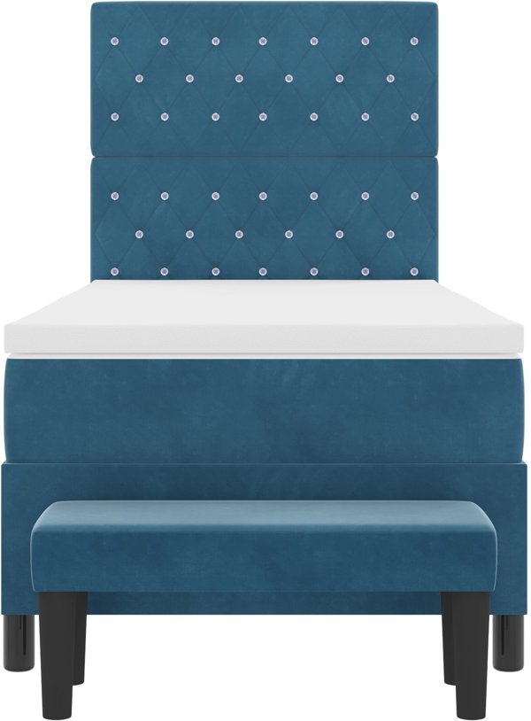 vidaXL Κρεβάτι Box Spring 100x200 cm βελούδο σκούρο μπλε