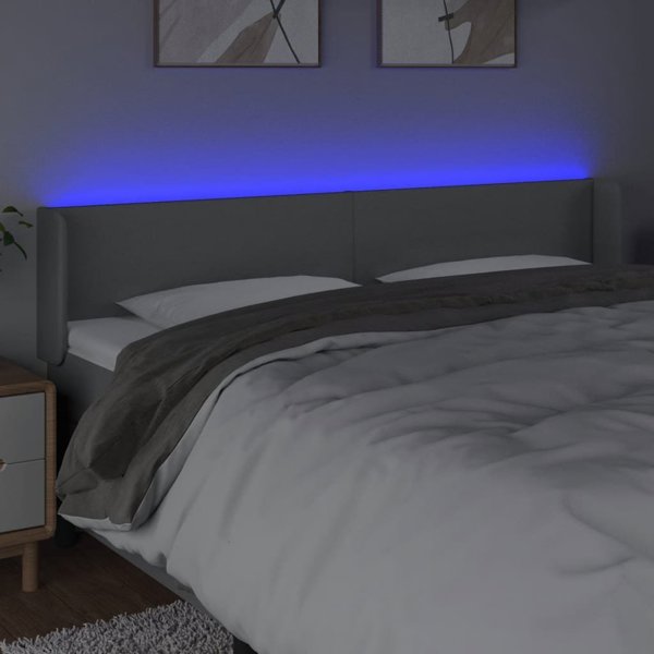 vidaXL Κεφαλάρι Κρεβατιού με LED, Ανοιχτό Γκρι, 203x16x78/88 cm, Ύφασμα
