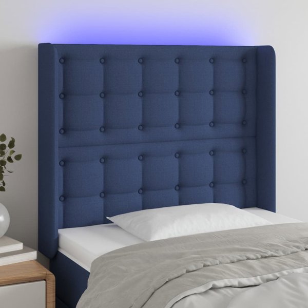 vidaXL Προσκέφαλο Κρεβατιού με LED, μπλε, 83x16x118/128 εκ., ύφασμα