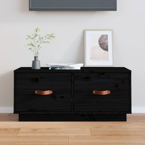 vidaXL vidaXL Szafka pod TV, czarna, 80x34x35 cm, lite drewno sosnowe