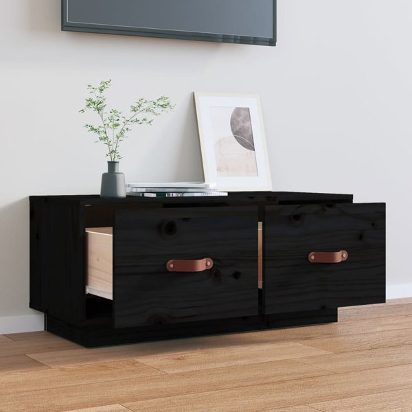 vidaXL vidaXL Szafka pod TV, czarna, 80x34x35 cm, lite drewno sosnowe