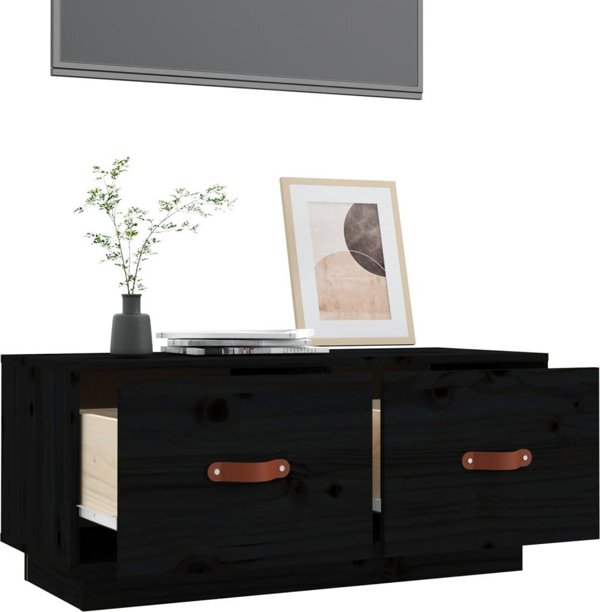 vidaXL vidaXL Szafka pod TV, czarna, 80x34x35 cm, lite drewno sosnowe