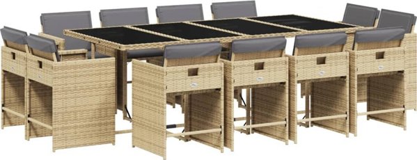 vidaXL Set 13 temaxiwn epiplwn kipou me maxilaria bej PE rattan