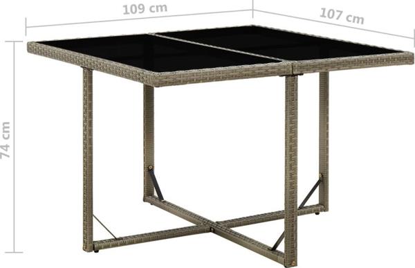 vidaXL Stol ogrodowy, szary, 109x107x74 cm, polirattan i szklo