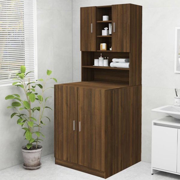 vidaXL Ντουλάπι για πλυντήριο, καφέ δρυς, 70,5x25,5x90 εκ