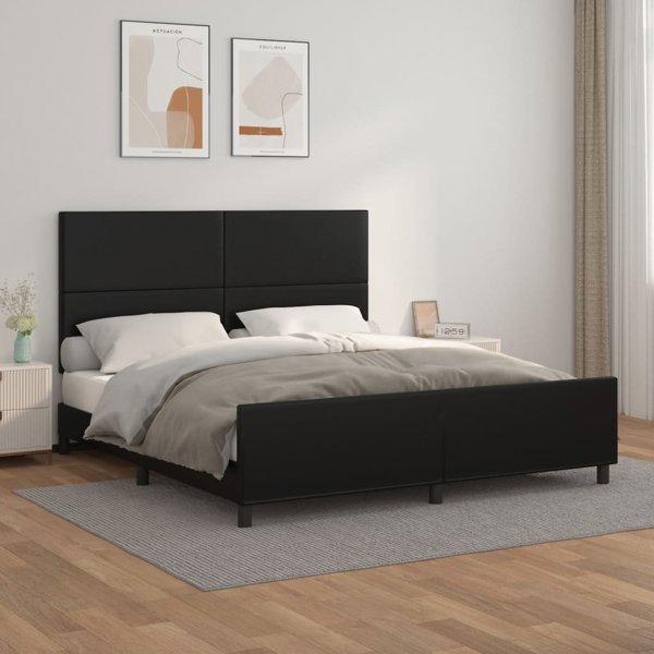 vidaXL Κορνίζα κρεβατιού με κεφαλάρι, μαύρο, 160x200 εκ., τεχνητό δέρμα