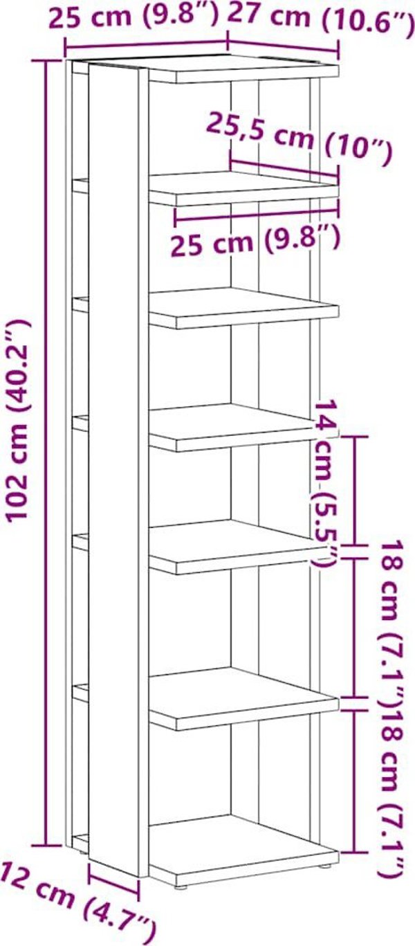 vidaXL Ντουλάπι Παπουτσιών, Μαύρη Δρυς, 25x27x102 εκ.
