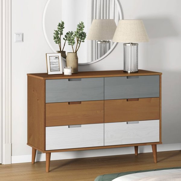 vidaXL Komoda, Καφέ, 113x40x80 εκ, Μασίφ Πεύκο