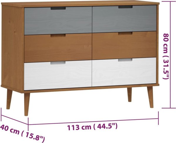vidaXL Komoda, Καφέ, 113x40x80 εκ, Μασίφ Πεύκο