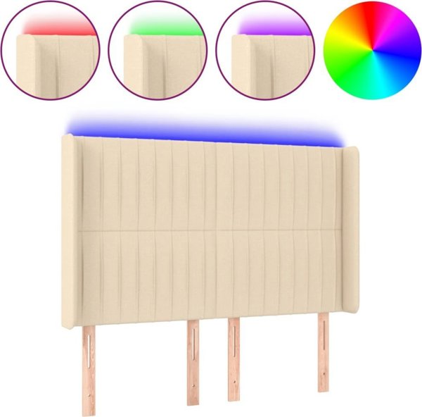 vidaXL Κεφαλάρι κρεβατιού με LED, κρεμ, 147x16x118/128 εκ, ύφασμα