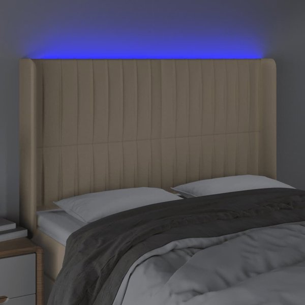 vidaXL Κεφαλάρι κρεβατιού με LED, κρεμ, 147x16x118/128 εκ, ύφασμα