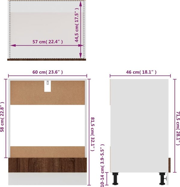 vidaXL Ντουλάπι φούρνου, καφέ δρυς, 60x46x81,5 εκ.