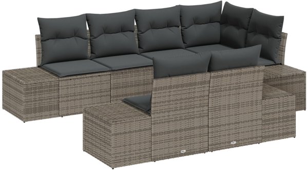 vidaXL Sofa 7-osobowa ogrodowa z poduszkami Szary Poli Rattan
