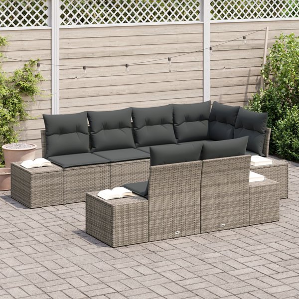 vidaXL Sofa 7-osobowa ogrodowa z poduszkami Szary Poli Rattan