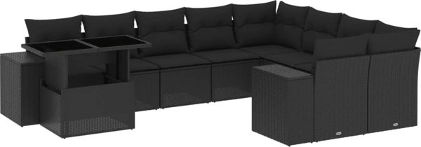 vidaXL vidaXL 10-cz. zestaw wypoczynkowy do ogrodu, z poduszkami, czarny