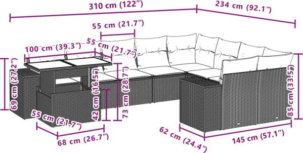 vidaXL vidaXL 10-cz. zestaw wypoczynkowy do ogrodu, z poduszkami, czarny