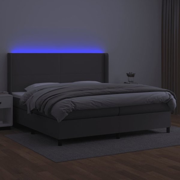 vidaXL Lotko kontynentalne me materacem i LED, szara ekoskora 200x200cm