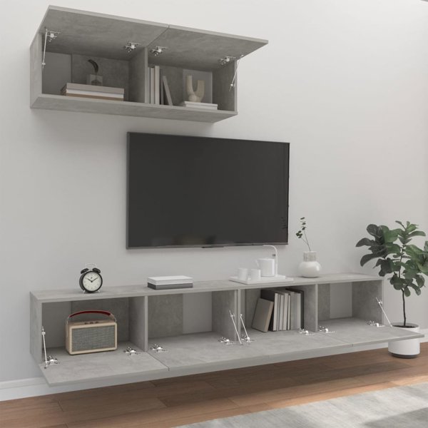 vidaXL Σετ 3 Επιπλα TV, Χρώμα Σκοτεινό Τσιμέντο, Ξυλοπαραγωγής Υλικό