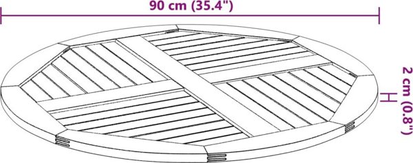 vidaXL Επιφάνεια τραπεζιού, 90x2,2 cm, στρογγυλή, συμπαγές ξύλο ακασίας