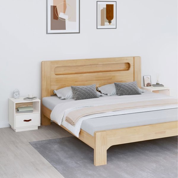 vidaXL 2 Τεμάχια Λευκά Κομοδίνα, 40x34x45 εκ., Μασίφ Πεύκο