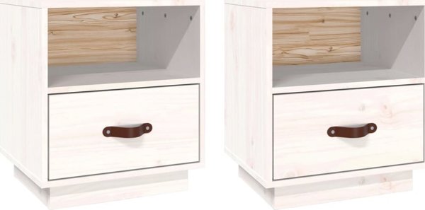 vidaXL 2 Τεμάχια Λευκά Κομοδίνα, 40x34x45 εκ., Μασίφ Πεύκο
