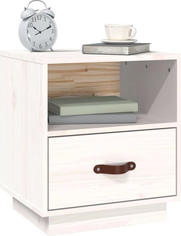 vidaXL 2 Τεμάχια Λευκά Κομοδίνα, 40x34x45 εκ., Μασίφ Πεύκο