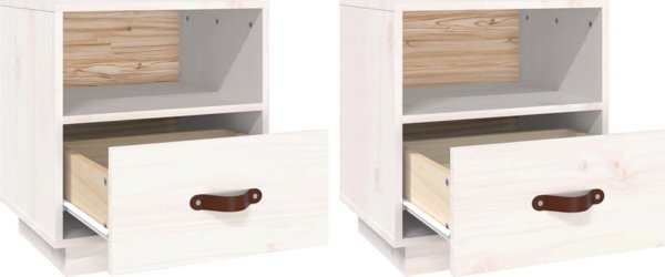 vidaXL 2 Τεμάχια Λευκά Κομοδίνα, 40x34x45 εκ., Μασίφ Πεύκο
